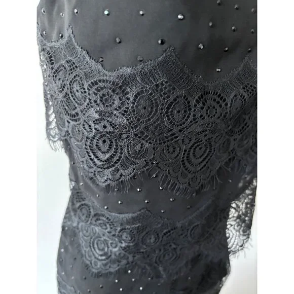 WHBM Top 10 Black Lace Mesh Beaded Sleeveless Whimsigoth Dark Fairycore Romantic - Picture 8 of 13
